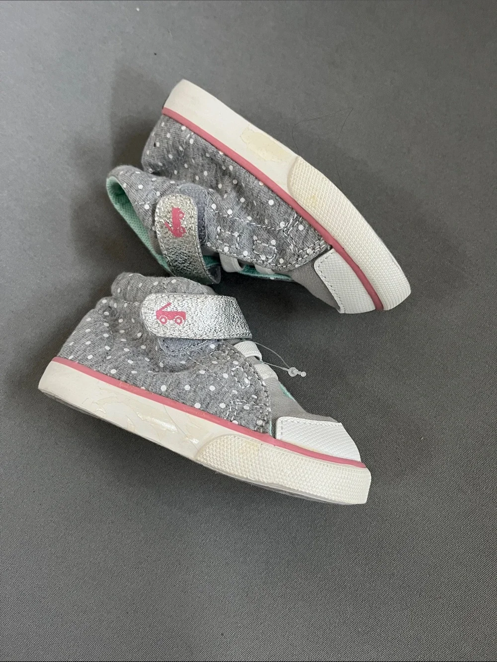 Kids' Grey High-Top Sneakers with Mint Lining and Pink Accent